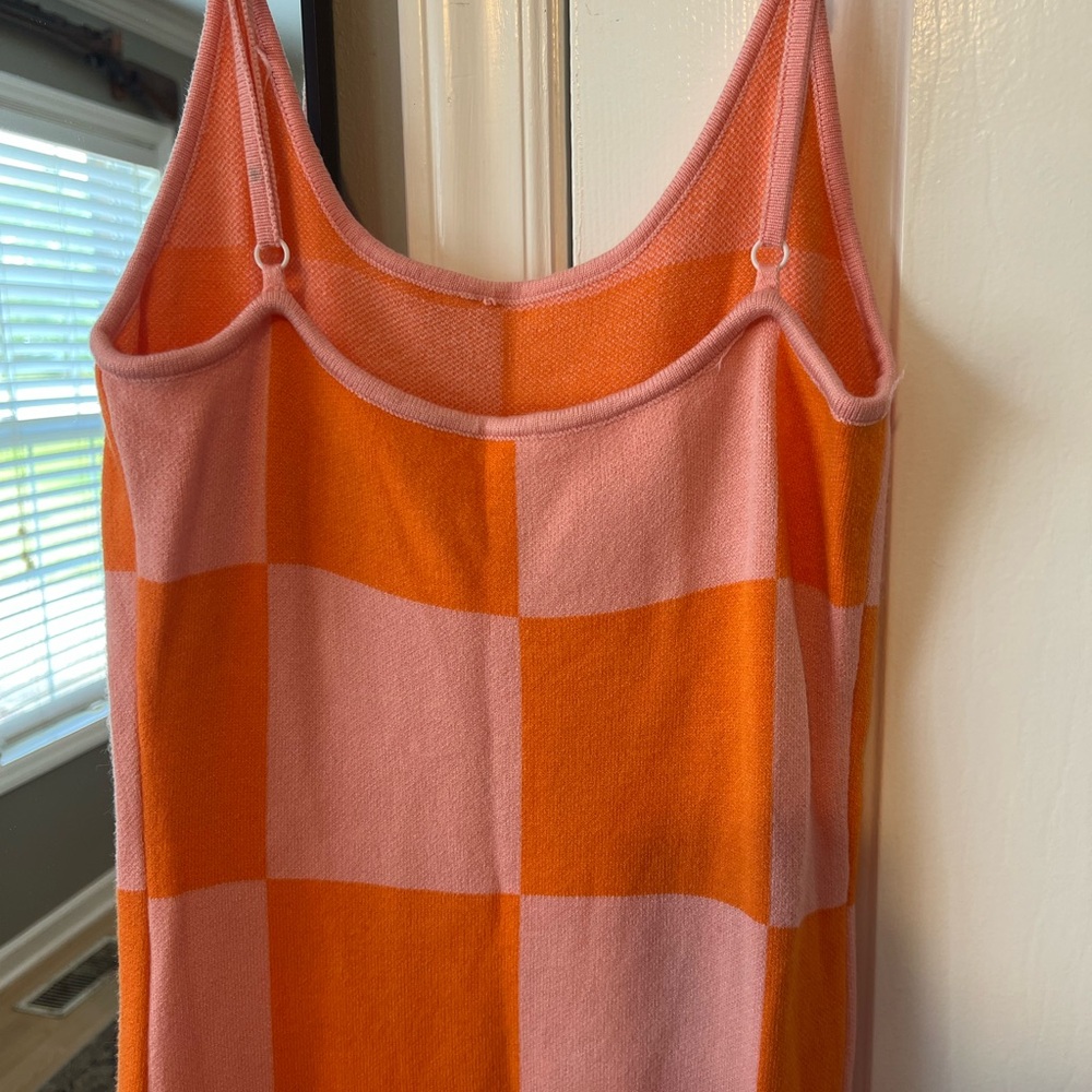 Pink and Orange Checkered Knit Dress Adjustable Straps Sz Small - Picture 3 of 3